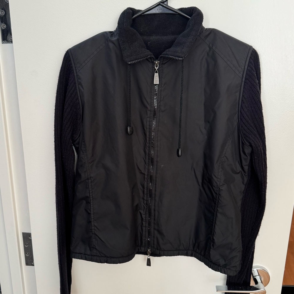 Vintage Black Windbreaker Runner Ski Jacket with Knit Sleeves